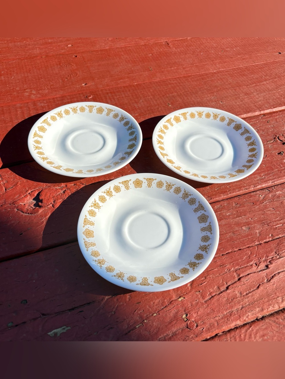 Corelle Ware Vintage  Gold Butterfly Pattern Set Of Three Saucers